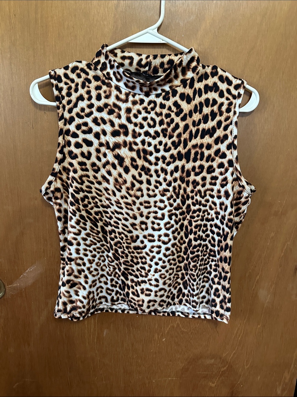 Mock Neck Leopard Print Tank Top - Brown/Black